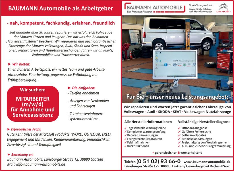 Stellenanzeige Baumann Automobile  m/w/d Annahme und Serviceassitenz