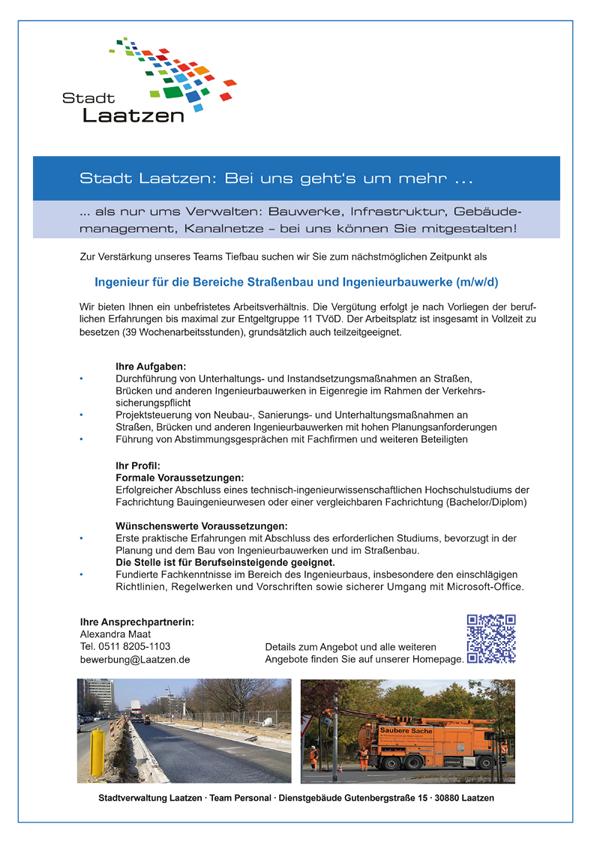 Stellenanzeige Stadt Laatzen Bauingenieur gesucht m/w/d